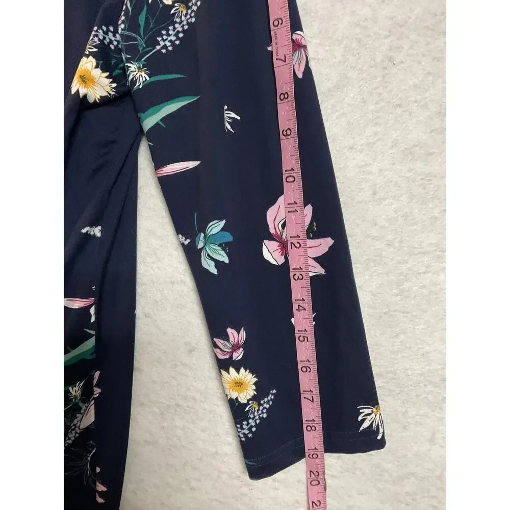 Serra Dress Womens Large Navy Blue Floral 3/4 Sleeve V Neck Shift Stretch Jersey